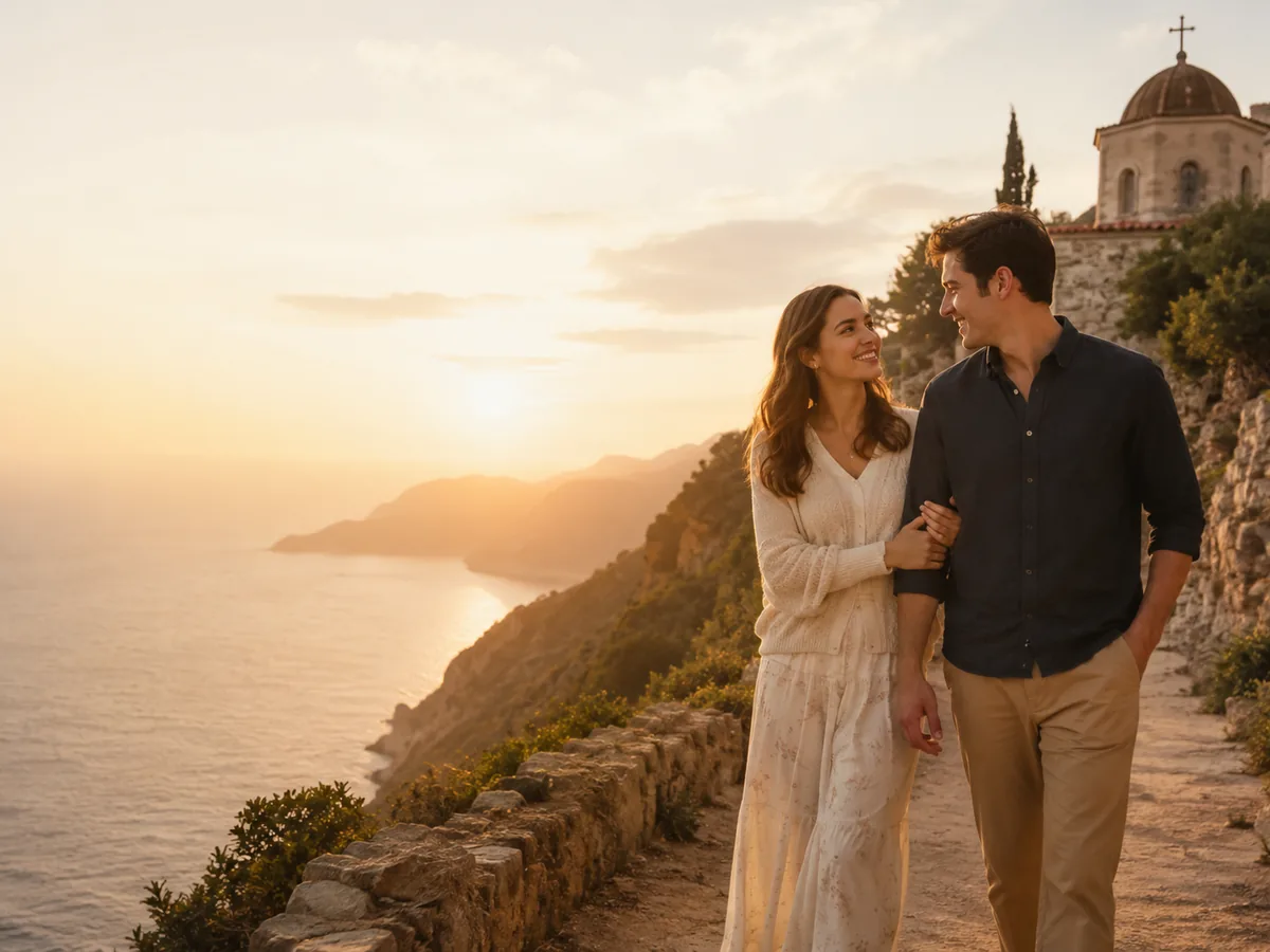 Pareja paseando al atardecer